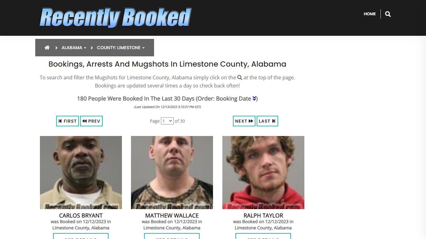 Bookings, Arrests and Mugshots in Limestone County, Alabama
